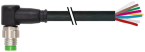 Konektor M8 z wolnym końcem przewodów, męski, kątowy 