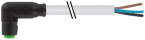 Konektor M8 żeński, kątowy snap-in z wolnym końcem przewodów 