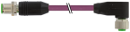 Konektor M12 męski, prosty / M12 żeński 90° PUR-OB ekranowany, fioletowy 
