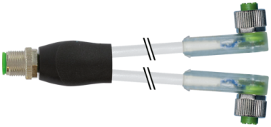 Konektor-trójnik M12 - M12 żeński, kątowy z LED  7000-40781-2130030