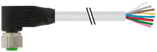 Konektor M12 żeński, kątowy z wolnym końcem przewodów 