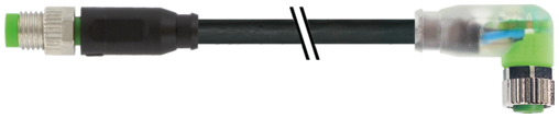 Konektor M8 męski, prosty - M8 żeński, kątowy z LED 